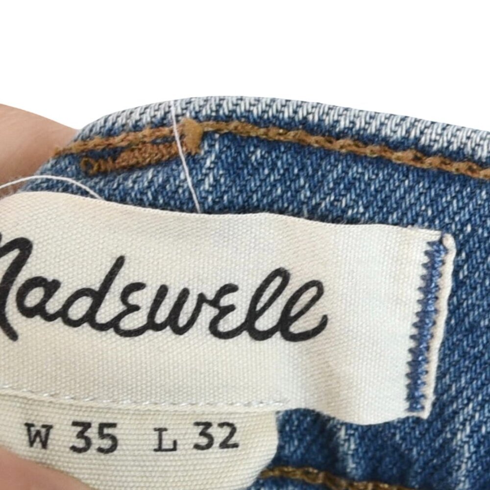 Madewell Slim Fit Raw Hem Jeans Blue Distressed Crop Ankle Fray Minimalist 35" - Picture 10 of 12